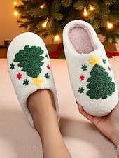 ieftine Flip-Flops de Damă-Papuci de Crăciun albi pentru femei, cu căptușeală plușată, pantofi confortabili de iarnă pentru petrecerea de sărbători &amp;oferirea de cadouri