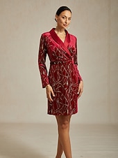 cheap Cocktail Dress-Christmas Women's Midi Dress Blazer Dress Shift Dress Velvet Dress Glitter Elegant Birthday Party Cocktail Party Regular Fit Polka Dot Long Sleeve V Neck Wine Spring Winter