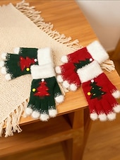  Női karácsonyi kötött kesztyű bolyhos mandzsettával és karácsonyfa mintával, meleg téli kesztyű felnőtteknek és gyerekeknek, aranyos ünnepi kiegészítő ajándék