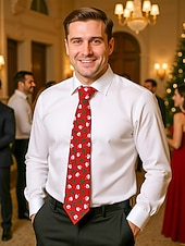 billige Slips og sløyfe for menn-Juleslips i polyestersilke for menn – morsomme nisse- og juletremønstre, perfekt for høytidsfester, julearrangementer og festlige anledninger