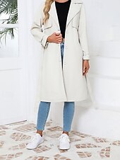 billiga Jackor i konstläder-Dam Imitationsläderjacka Trenchcoat Bekväm Ficka Knappar Ledigt Slät Semester Dagliga kläder Utekväll Helgen Lång Nedvikt Normal Långärmad Ytterkläder Marin Svart Kamel Vår Höst