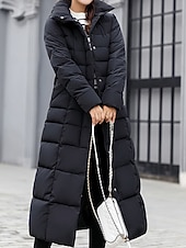 billiga Dunjackor-Dam Vinterkappa Dun Hoodiejacka Håller värmen Bekväm Dragkedja Ficka Aktiv Ledigt Slät Utomhus Semester Utekväll Helgen Lång Huva Normal Långärmad Ytterkläder Svart Vit Rubinrött Höst Vinter