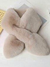 baratos Lenços Femininos-cachecol feminino de pele sintética de natal, aquecedor de pescoço macio com nó cruzado, xale elegante de inverno para festas de fim de ano e presentes