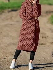 Dam Tröja Ledigt Mjukt Ren färg Ribbad Huva Stickat Långärmad Långa toppar Sticka Utomhus Dagligen Helgen Vit Gul Höst Vinter billiga casual jackor-Dam Tröja Ledigt Mjukt Ren färg Ribbad Huva Stickat Långärmad Långa toppar Sticka Utomhus Dagligen Helgen Vit Gul Höst Vinter