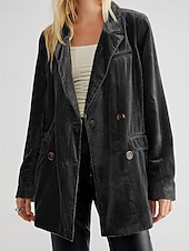 economico Blazer e Completi-Per donna Blazer Blazer di velluto Confortevole Tasca Bottoni Moda Semplice Feste Festa / Sera Uscire Regolare Collo ripiegato Vestibilità regolare Manica Lunga Capispalla Nero Vino Verde scuro