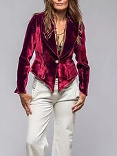 economico Blazer e Completi-Per donna Blazer Blazer di velluto Confortevole Tasca Moda Semplice Feste Festa / Sera Casuale Corto Regolare Collo ripiegato Vestibilità regolare Manica Lunga Capispalla blu navy Nero Vino Primavera