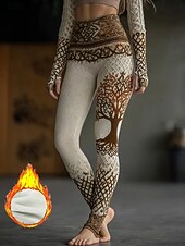 halpa Viikinki painatus-Naisten Viking Boho Leggingsit Mukavat Leggingsit Lomalle Vintage Muoti Kokopitkä Korkea Vyötärö Graafinen Geometrinen Kuvio Tulostus FleecVuorattu Lämpöeristys Lämmin Mukava Joustava Lomalle Katu