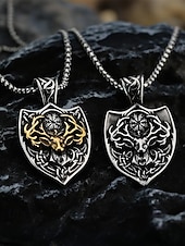 رخيصةأون مجوهرات رجالية-قلادة على شكل رأس غزال فايكنج من الفولاذ المقاوم للصدأ للرجال بتصميم درع، مجوهرات تميمة نورسية سلتيك كهدية عيد الميلاد والحفلات والارتداء اليومي