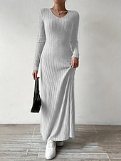 levne Svetrové šaty-Dámské Svetrové šaty Elegantní Na běžné nošení Měkké Čistá barva Rýhovaný Do V Pletený Dlouhý rukáv Běžné topy Plést Venkovní Denní Víkend Černá Trávová zelená Podzim Zima