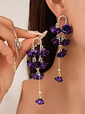 billiga Kvinnors örhänge-Damörhängen med rosblommor, romantiska blommiga smycken med guldkedjor för julfester, högtidsgåvor &amp;festliga kläder