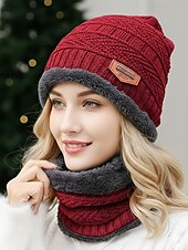 preiswerte Weihnachtsaccessoires-Unisex-Strickmütze und Halstuch-Set, zweiteilig, mit Fleece gefüttert, warm für den Winter, gemütliches Weihnachtsgeschenk für Outdoor-Sport, Skifahren und den Alltag