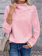 ieftine Hanorace simple-Hanorac elegant pentru femei, la modă, drăguț, culoare uni, guler înalt, nasturi, texturat, mânecă lungă, model obișnuit, topuri tricotate, exterior, acasă, lucru, negru, alb, primăvară, toamnă