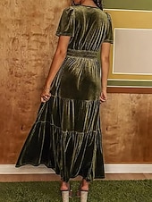 olcso Buliruhák-Női Midi ruha Karácsonyi ruha Bársony ruha Party ruha Koktélruha Elegáns Modern Parti Születésnap Estély Normál Sima Rövid ujjú V-alakú Bor Katonai zöld Sötétkék Sötétzöld Tavasz Ősz