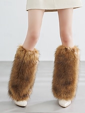 abordables Chaussettes pour femmes-Jambières en fausse fourrure pour femmes, couvre-bottes moelleux jusqu&#039;aux genoux, accessoires de costumes de fête d&#039;hiver élégants, tenues de Noël et de vacances