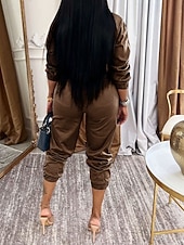 Χαμηλού Κόστους ολόσωμη φόρμα διακοπών-Γυναικεία Φόρμες Ενεργό Συμπαγές Χρώμα Μακρυμάνικο Παντελόνια με τσέπες Κολάρο Πουκαμίσου Φερμουάρ Τσέπη Διακοπές Καθημερινά Κανονικό Μαύρο Πράσινο Χακί Θαλασσί Φθινόπωρο