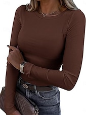 preiswerte Einfarbiges T-Shirt-Damen Bluse Einfarbig Elegant Stilvoll Basic Langarm Rundhalsausschnitt Normale Oberteile Täglich Blau Schwarz Rosa Braun Beige Frühling Herbst Winter