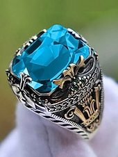 abordables Accessoires de Noël-Bague en alliage pour homme avec pierres précieuses, bijou gothique vintage avec grosse pierre, accessoire de mode multicolore, cadeau de Noël unique pour les fêtes et au quotidien