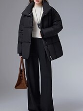 baratos Parka de Inverno-Mulheres Parka Confortável Respirável gravata na frente Bolsos Casual Tecido Férias Rua Casual Roupa Diária Zíper Longo Colarinho Chinês Normal Manga Longa agasalhos Preto Branco Café Primavera Outono