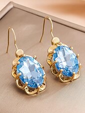 abordables Accessoires de Noël-Boucles d&#039;oreilles pendantes de Noël pour femmes avec de grandes pierres précieuses en cristal ovales, bijoux pendants élégants de couleur dorée, accessoires de fête festifs