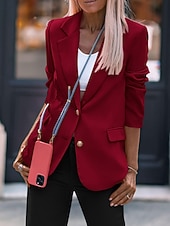 cheap Blazers &amp; Suits-Women's Blazer Comfortable Pocket Buttons Active Plain Outdoor Vacation Going out Weekend Regular Turndown Regular Fit Long Sleeve Outerwear Black White Wine Fall Winter