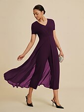 economico Abiti e jumpsuit firmati-tuta da donna rosso vino con scollo a V, design a pannelli, finto due pezzi, fluido, trasparente, tessuto elasticizzato, casual, primavera estate autunno