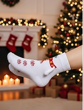 Недорогие Женские носки-Женский рождественский комплект носков, 4 пары, снежинка &amp;Зимние носки с оленями и помпонами, уютные вязаные короткие праздничные носки для подарков, дома &amp;рождественские вечеринки