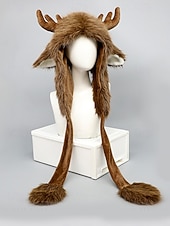 olcso Férfi kalapok-unisex karácsonyi rénszarvas sapka – kényelmes műszőrme sapka agancsokkal és fülvédőkkel – tökéletes ünnepi kiegészítő férfiaknak és nőknek – poliészter anyag