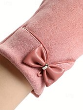 ieftine Accesorii de Crăciun-Mănuși de Crăciun pentru femei cu ecran tactil – material cald din poliester cu un design drăguț cu funde, perfecte pentru petreceri și ținute de iarnă