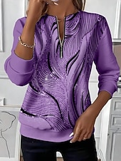 levne Umění a design vrcholy-Dámské Mikiny na zip Zip Tisk Grafika Abstraktní Módní Na běžné nošení Dlouhý rukáv Kulatý Běžné topy ulice Na den Vodní modrá Fialová Oranžová Trávová zelená Šedá Podzim Zima