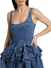 cheap Plain Dress-Women's Mini Dress Denim Dress Party Dress Cocktail Dress Sundress Fashion Modern Evening Party Party Cocktail Party Regular Fit Plain Sleeveless Crew Neck Blue Spring Fall