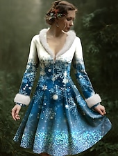 cheap Christmas Dresses-Christmas Women&#039;s Mini Dress A Line Dress Vacation Party Casual Party Daily Holiday Regular Fit Snowflake Long Sleeve V Neck Red Blue Purple Green Fall Winter