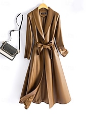 billiga Jackor i konstläder-Dam Imitationsläderjacka Trenchcoat Håller värmen Bekväm knyt fram Ficka Knappar Mode Slät Semester Gata Utekväll Helgen Lång Nedvikt Normal Långärmad Ytterkläder Svart Vin Rubinrött Höst Vinter