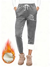 tanie spodnie proste-Damskie Spodnie polarowe Spodnie Moda Podstawowy Codzienny Pełna długość Wysoka talia Litera Ściągana na sznurek Kieszeń Elastyczny pas Keep Warm Odporność na wiatr Wygodne Elastyczny Urlop Ulica