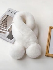 preiswerte Schals für Damen-Weihnachtsschal aus Kaninchenfellimitat für Damen mit Bommeln, weiches und kuscheliges Winteraccessoire für Feiertagspartys und als Geschenk