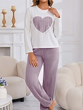 billige Valentinsdagen Søvn &amp; Lounge-Damepyjamas Loungewear Pyjamasett Varm Aktiv Motetrend Bukse Hjemmefest Langermet Crew Neck Rosa Rød Lilla Grå Vår Høst Vinter