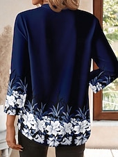 preiswerte Blumenblusen-Damen Bluse Druck Blumen Grafik Vintage Tropisch Hawaiianisch Langarm V Ausschnitt Normale Oberteile Täglich Ferien Strandbekleidung Blau Grün Frühling Herbst Winter