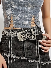 levne Dámský pásek-Dámský vánoční třpytivý pásek – umělá kůže s křišťálovými cvočky a stříbrnou přezkou, slavnostní červený design, ideální pro sváteční outfity