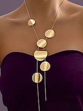 abordables Collier pour femme-Collier long à pendentif disque géométrique pour femme – bijou minimaliste moderne à superposer pour soirées élégantes, événements formels et mode quotidienne