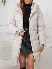 cheap Winter Coats-Women&#039;s Parka Comfortable Breathable Zipper Pocket Casual Plain Vacation Street Casual Daily Wear Zipper Long Hooded Regular Fit Long Sleeve Outerwear Black Red Khaki Spring Fall