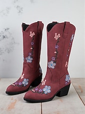 お買い得  足首ブーツ-女性用刺繍入り花柄ウエスタンブーツ、秋やカジュアルな外出に最適な快適なブロックヒールのアンクルブーツ