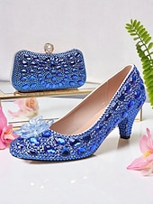 preiswerte Klassische Pumps-Damen-Set aus Strass-Pumps und Clutch mit mehrfarbigen Kristallverzierungen – elegante passende Schuhe und Handtasche für formelle Anlässe und Cocktailpartys