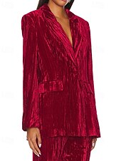 Dam Kavaj Sammetsblazers Håller värmen Bekväm Rynkad Ficka Knappar Elegant Retro Ensfärgat Formell Semester Gata Ledigt Normal Hakslag Normal Långärmad Ytterkläder Svart Vit Vin Höst Vinter billiga Damytterkläder-Dam Kavaj Sammetsblazers Håller värmen Bekväm Rynkad Ficka Knappar Elegant Retro Ensfärgat Formell Semester Gata Ledigt Normal Hakslag Normal Långärmad Ytterkläder Svart Vit Vin Höst Vinter