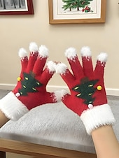  Női karácsonyi kötött kesztyű bolyhos mandzsettával és karácsonyfa mintával, meleg téli kesztyű felnőtteknek és gyerekeknek, aranyos ünnepi kiegészítő ajándék