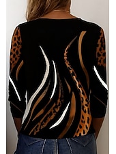 economico Maglietta Animali-Per donna Tunica Maglietta Stampato Leopardo Blocco di colori Lettera Vintage Elegante Casual Manica Lunga Scollo a V Top Regolari Quotidiano Sportivo Weekend Blu Rosa Marrone Verde Primavera Autunno