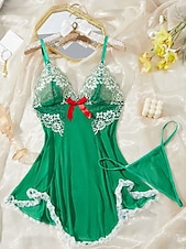 economico Regali-Set di Camicia da Notte Babydoll Lingerie Abito Slip con Tanga Donne in Rete Pizzo Notturni Maliziosi Fatti a Mano Abbigliamento per Festa di Capodanno Regalo di San Valentino per Lei