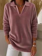 preiswerte Einfarbiges T-Shirt-Damen Bluse Einfarbig Stilvoll Lässig Langarm V Ausschnitt Normale Oberteile Täglich Blau Purpur Grün Grau Frühling Herbst Winter