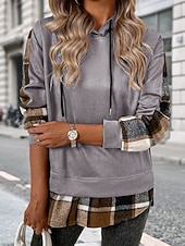 cheap Graphic shop Sweatshirts &amp; Hoodies-Women&#039;s Pullover Hoodie Sweatshirt Plaid Vintage Casual Long Sleeve Hooded Regular Tops Street Casual Sports Drawstring Patchwork Pink Army Green Dark Gray Beige Coffee Fall Winter