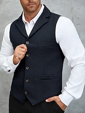 preiswerte Herrenweste-Herren Tweedweste Weste Formell Hochzeit Urlaub Täglich Mode Klassisch Frühling Herbst Tasche Knöpfe Tweed Polyester Bequem Einfach Fischgrätenmuster Einreihig Reverskragen mit Schlitz Normale