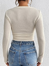 abordables Camiseta lisa-Mujer Pulóveres Pull-over Ropa de calle Casual Color sólido Cuello Barco De Punto Manga Larga Tops regulares Tejer Diario Noche Fin de semana Blanco Primavera Otoño