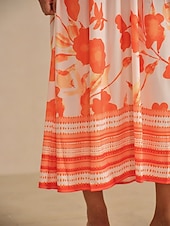 Недорогие Цветочные платья-Женское платье макси из оранжевого атласа, свободного кроя, рукав 3/4, V-образный вырез, воротник-стойка, цветочный гавайский принт, элегантное, для отпуска, на каждый день, весна-лето